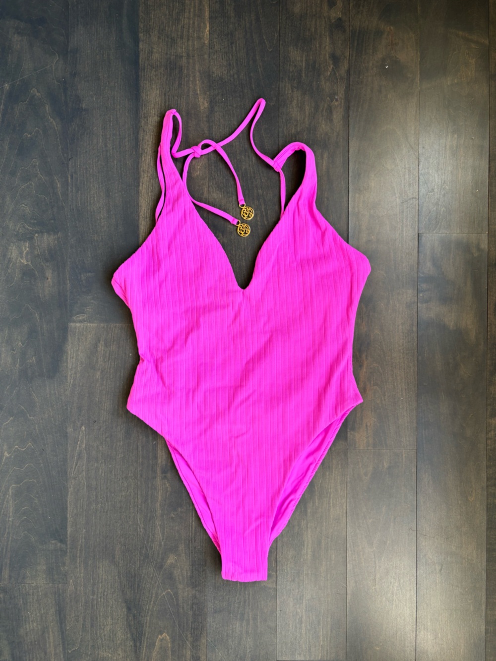 Luli Fama Hot Pink One-Piece Swimsuit with Gold Accents